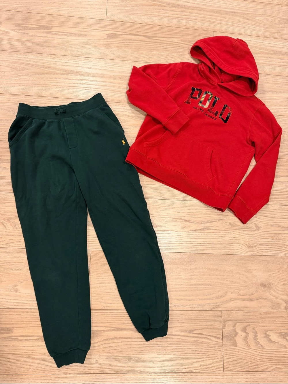 Polo by Ralph Lauren Boys Red Hoodie with Green Jogger Sweatpants